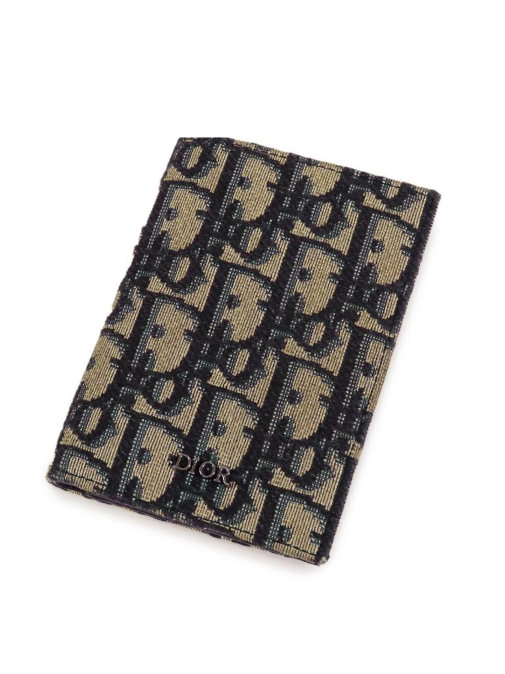 Dior Oblique Card Case Navy Beige Jacquard Leather Vertical